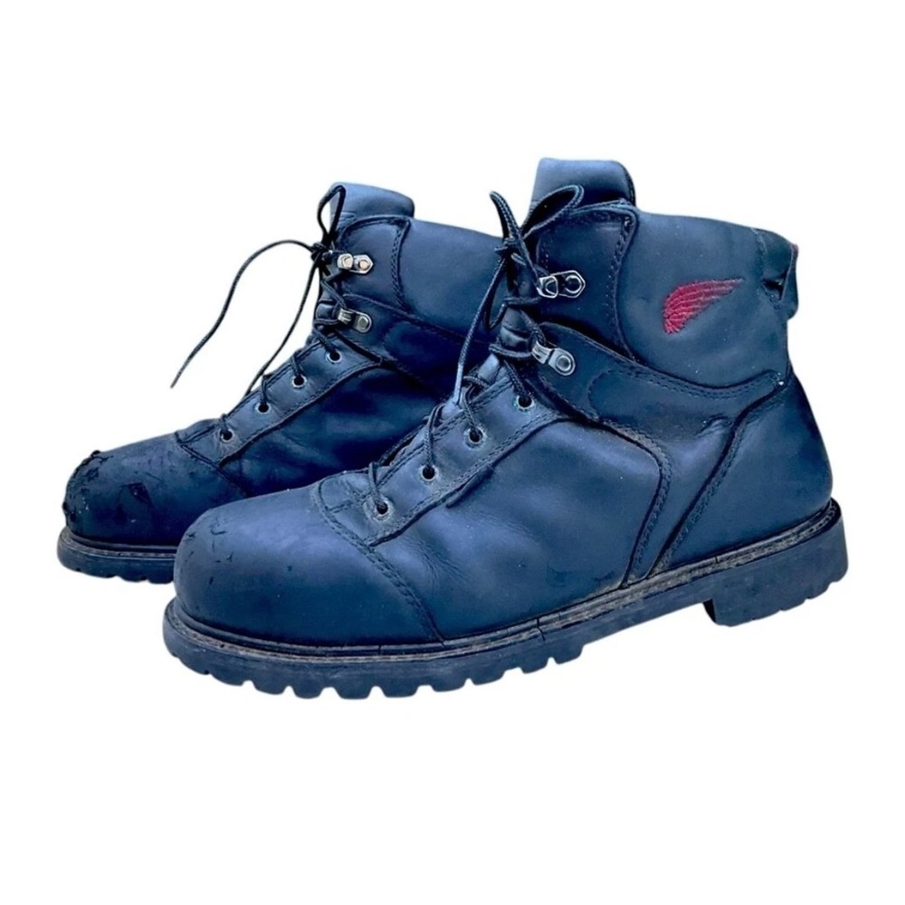Red Wing 971 Mens Steel Toe Black Leather Work Boots Vibram‎ Sole Size 12 D